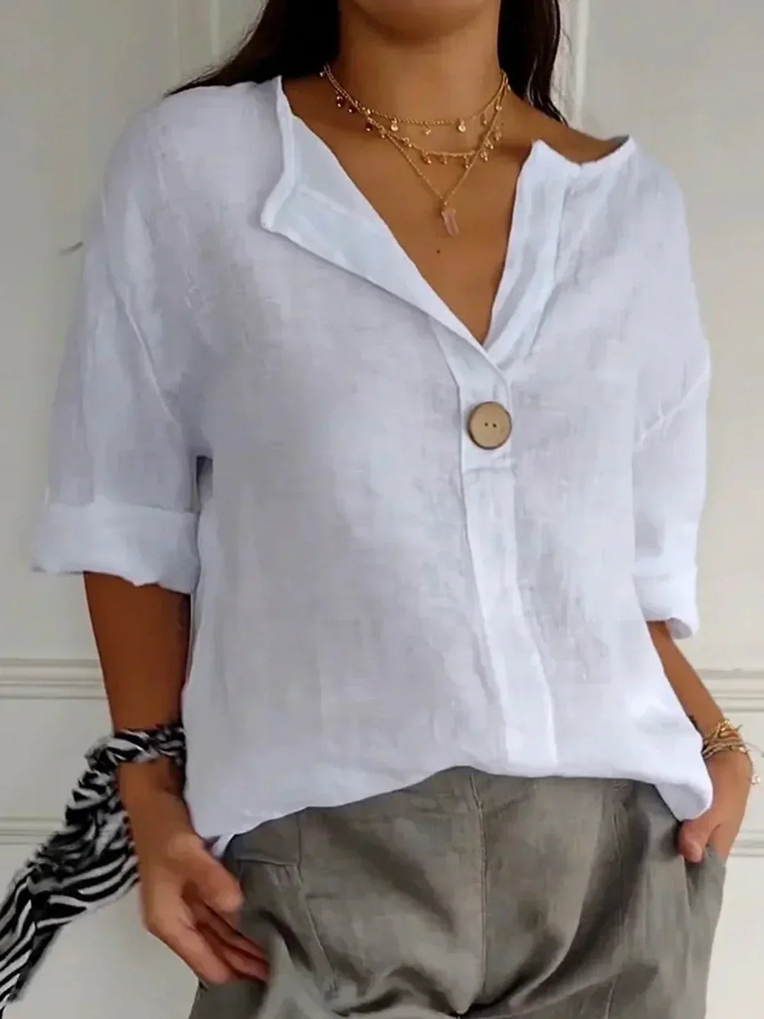 Rosita ™ - Stylish V-Neck Linen Blouse