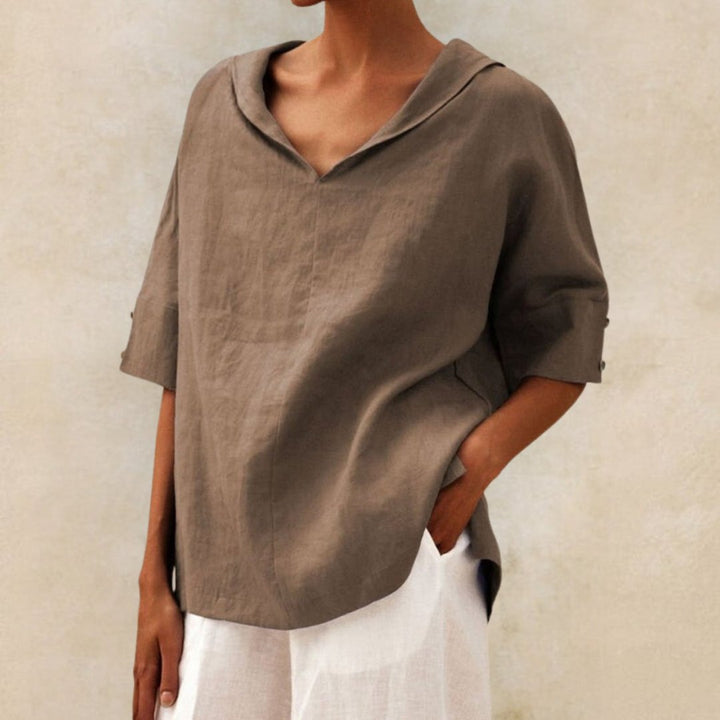 Donna - Women's Casual Linen V-Neck Shirt