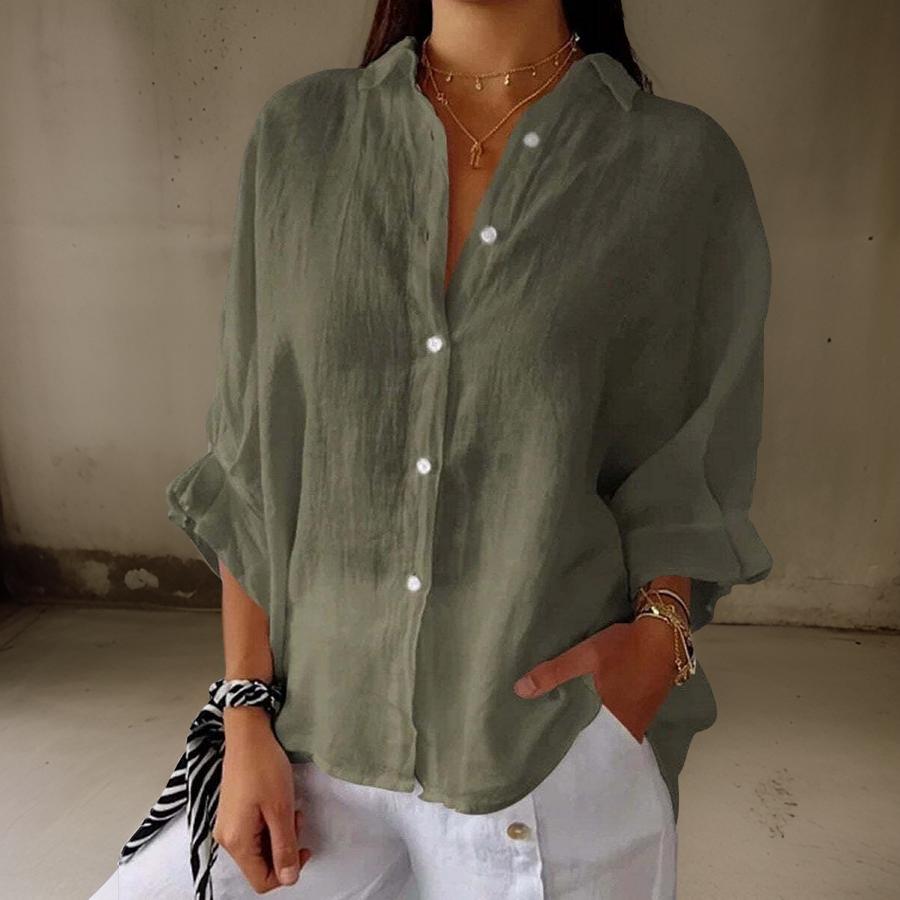 Luna™ | Elegant Linen Polo Blouse with Bow detail feature in back