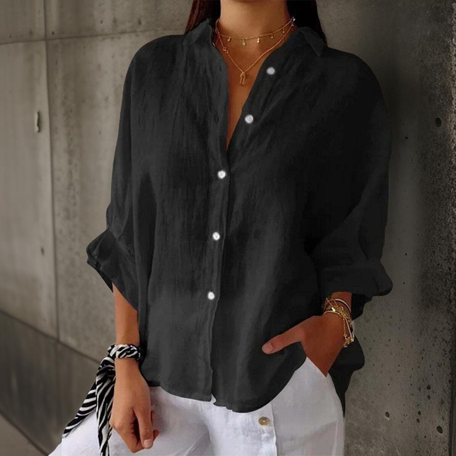 Luna™ | Elegant Linen Polo Blouse with Bow detail feature in back